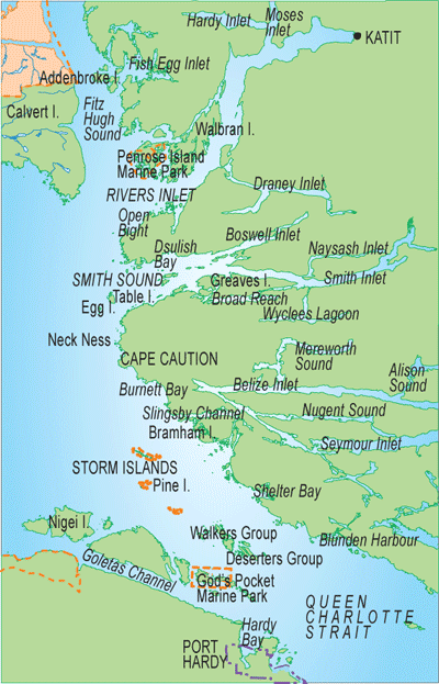 Cape Caution Map. image courtesy coastandkayakdotcom